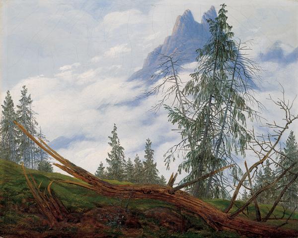 Caspar David Friedrich Mountain Peak with Drifting Clouds